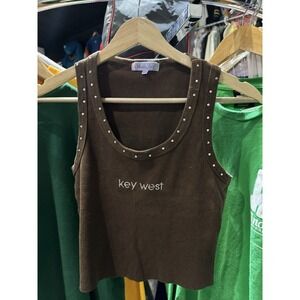Vintage Y2K Key West FL Rhinestone Embellished Ribbed Crop Top Size Medium